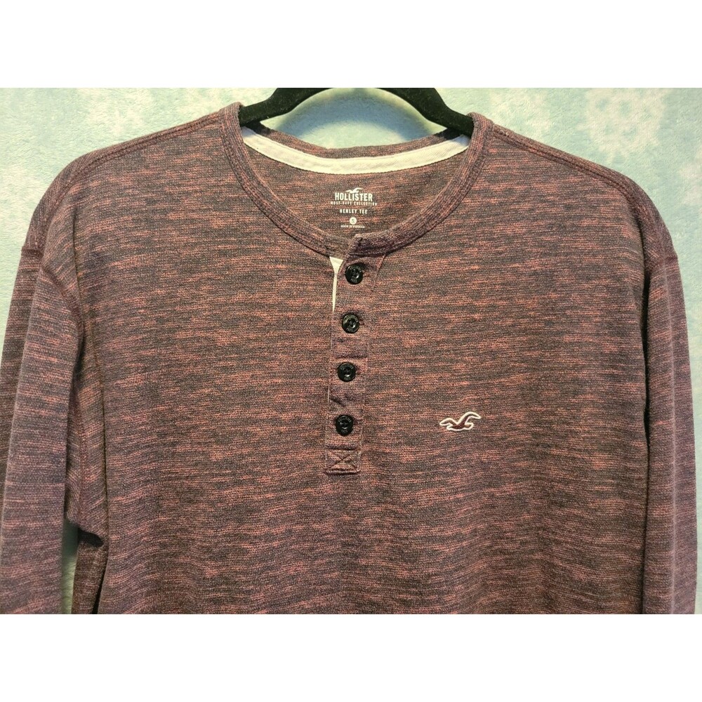 Hollister Henley T-Shirt Mens S Maroon Black Heathered Long Sleeve Tee Y2K 2000s
